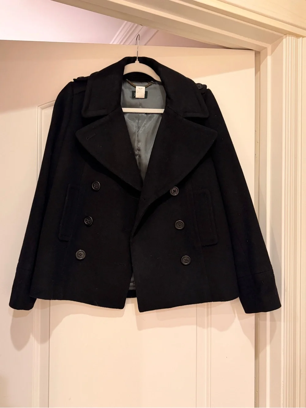 J. Crew Black Double-Breasted Wool Peacoat
